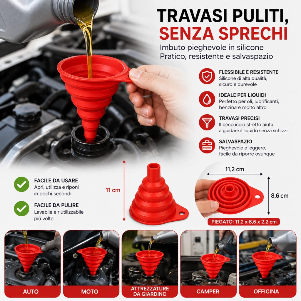 Imbuto Pieghevole Casa Officina  in Silicone per Olio Motore e Liquidi EF119