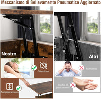 Tavolino da Caffè Sollevabile, Tavolino da Divano Industriale con 2 Cassetti, Vano Chiuso, Ripiano e Sistema di Sollevamento Pneumatico, Tavolino da Salotto, Studio e Ufficio