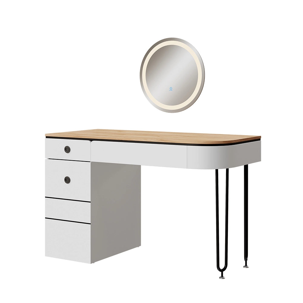 Vicco Tavolo da toilette Bianco/legno naturale 120 cm con specchio LED