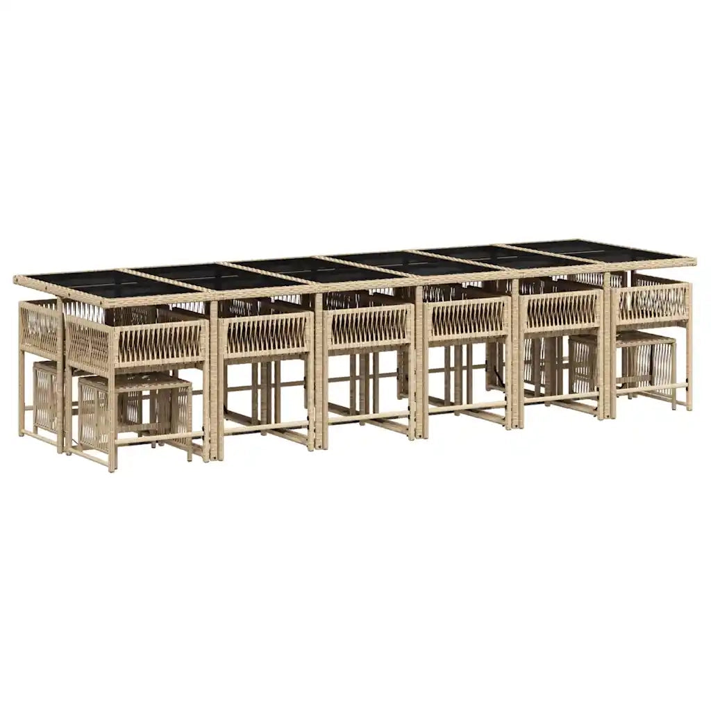 Set da Pranzo da Giardino 17 pz con Cuscini Beige in Polyrattan 3211546