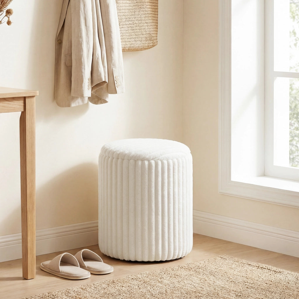 Cassa a seduta con coperchio ribaltabile ¨C Zephmum ¨C Tessuto bianco 40x40 cm