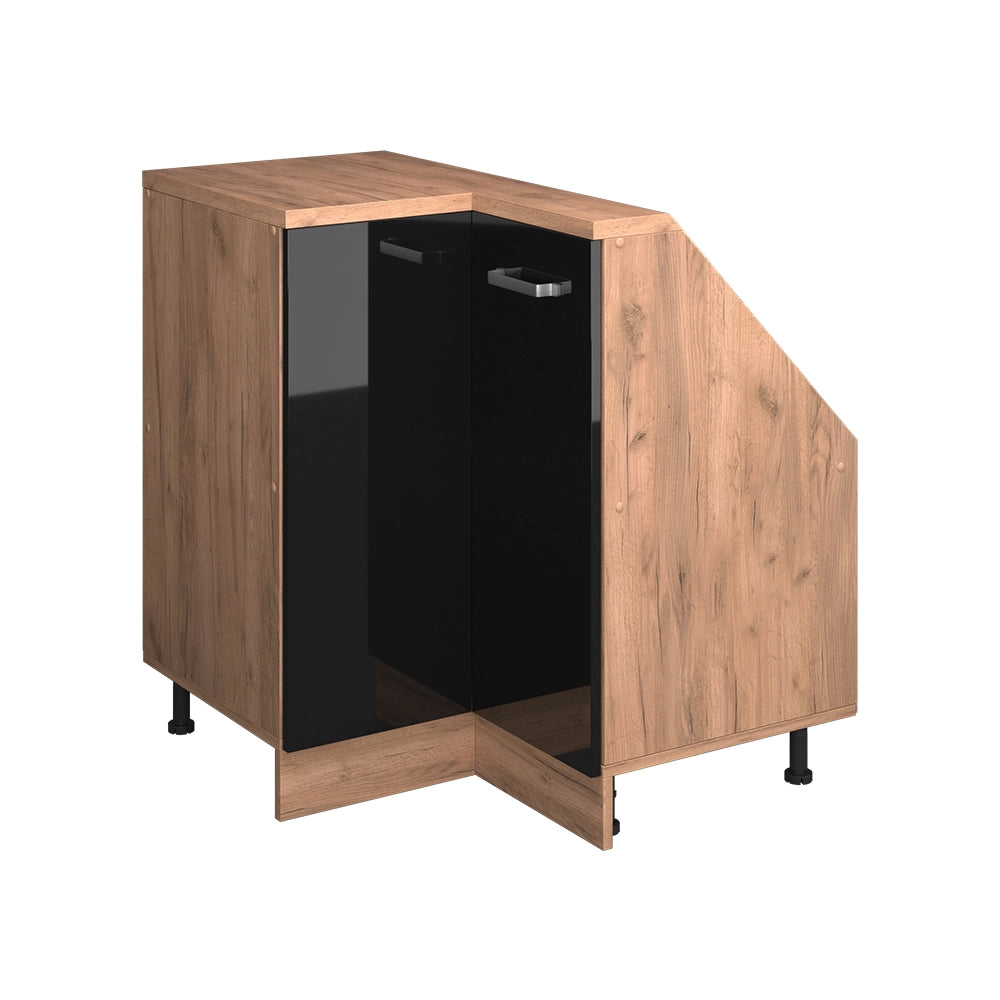 Mobile sottotetto Mobile angolare Rion Nero lucido/Rovere dorato 75.6 x 83.8 cm con 1 porta Vicco