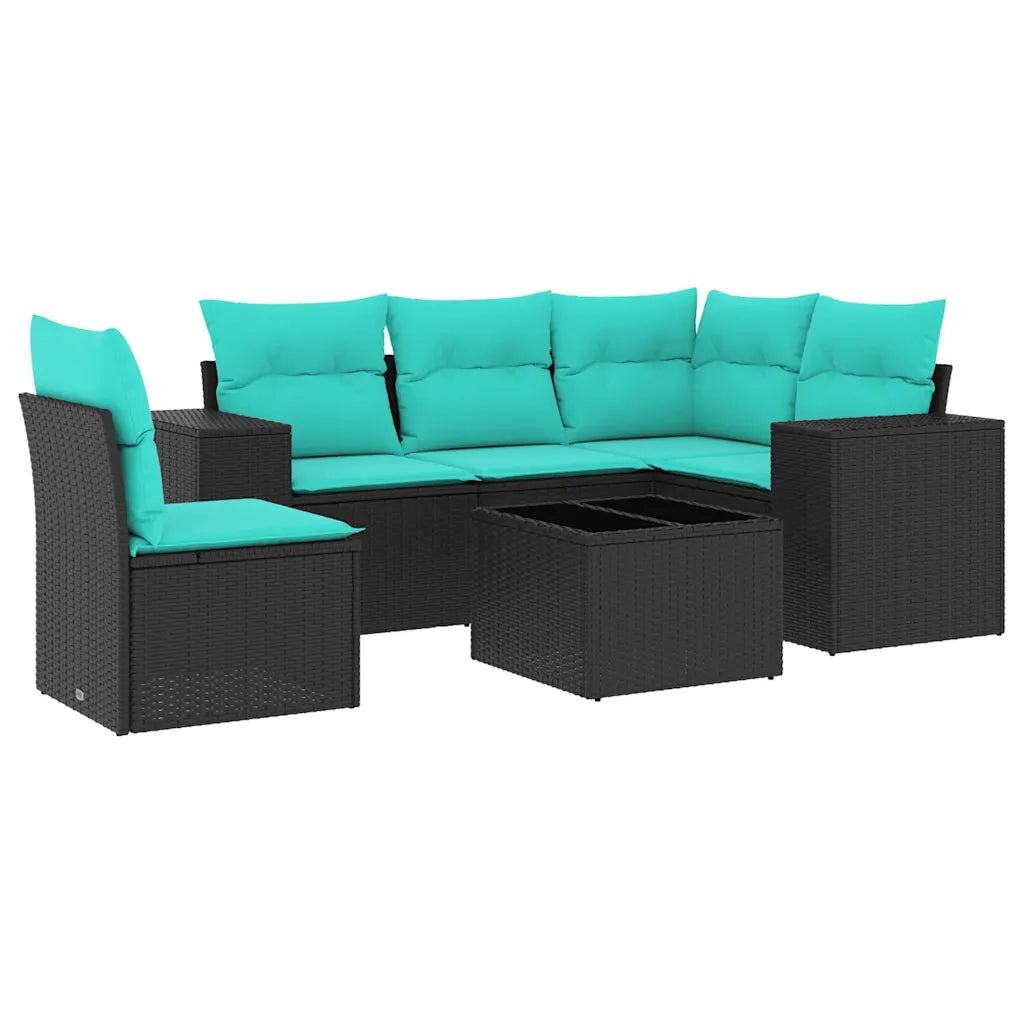Set Divani da Giardino 6 pz con Cuscini Nero in Polyrattan 3222576