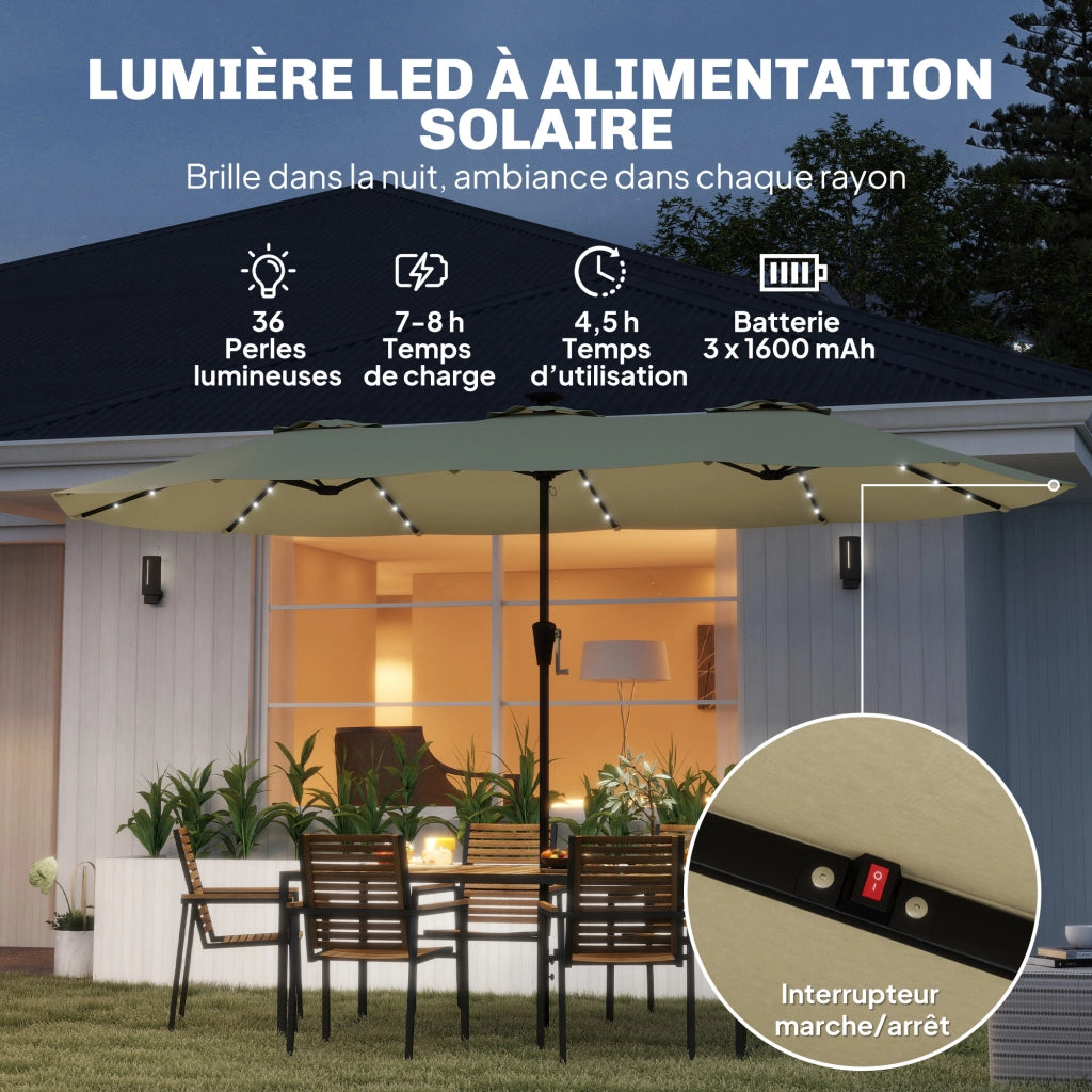Ombrellone da Giardino Doppio LED Solare Rettangolare ¨C zephmum ¨C 395x215cm Beige