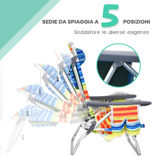 Set di Sedie da Spiaggia e Tavolino, Sedie da Esterno Reclinabili con Tavolino da Campeggio, Set di Tavolino in Alluminio e 2 Sedie Pieghevoli da Spiaggia a 5 Posizioni (Blu+Giallo)