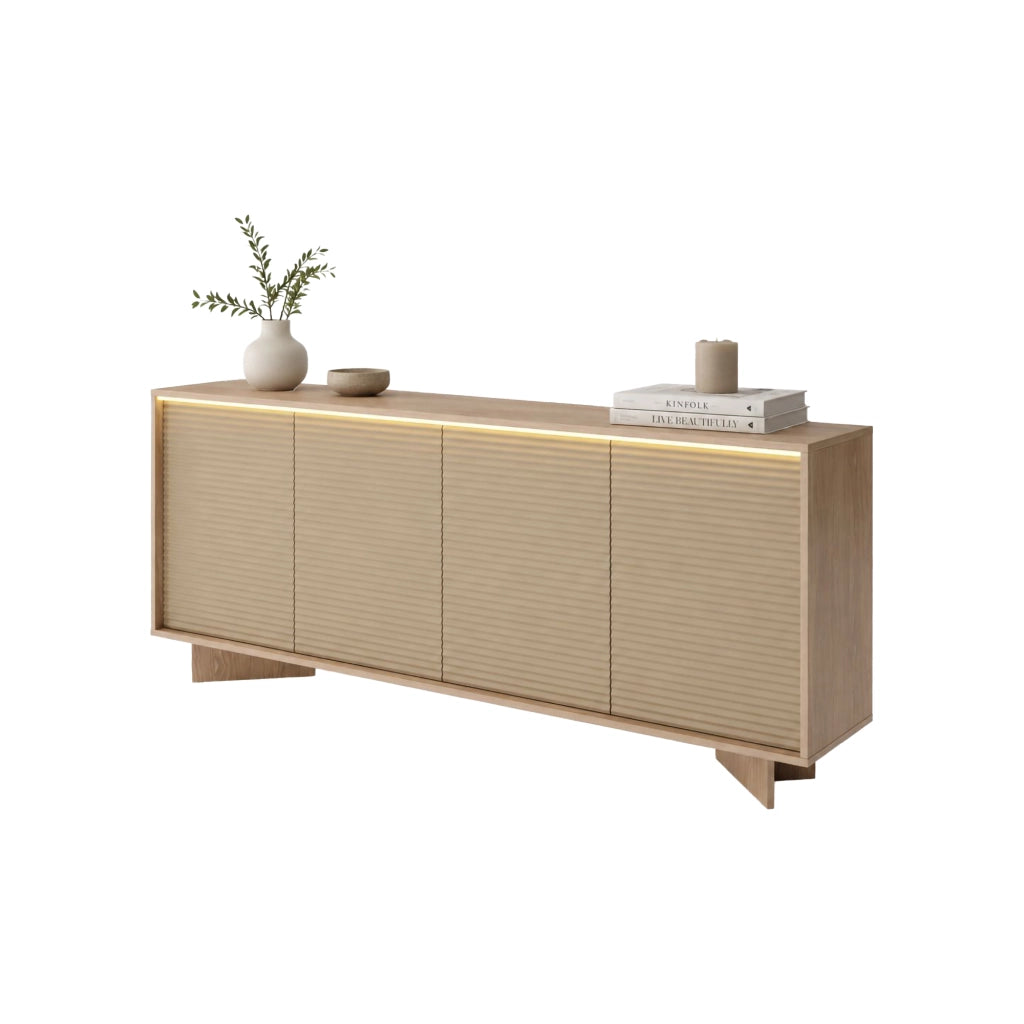 Madia Hataga, Credenza 4 Ripiani, 204x40x84h cm Marrone Rovere