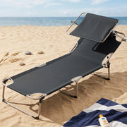 Lettino Prendisole da Spiaggia Pieghevole 62x180x 28 cm Schienale Reclinabile con Parasole in Tessuto Oxford Grigio