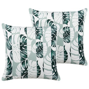 Set di 2 cuscini da giardino in tessuto di poliestere verde con motivo a strisce e foglie  45 x 45 cm esterni giardino elegante