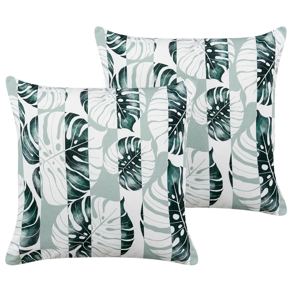 Set di 2 cuscini da giardino in tessuto di poliestere verde con motivo a strisce e foglie  45 x 45 cm esterni giardino elegante
