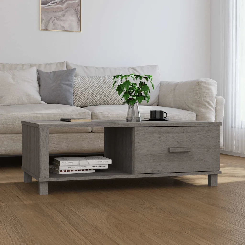 Tavolino-Tavolino da soggiorno-Tavolo HAMAR Grigio Chiaro 100x55x35cm Legno Massello di Pino