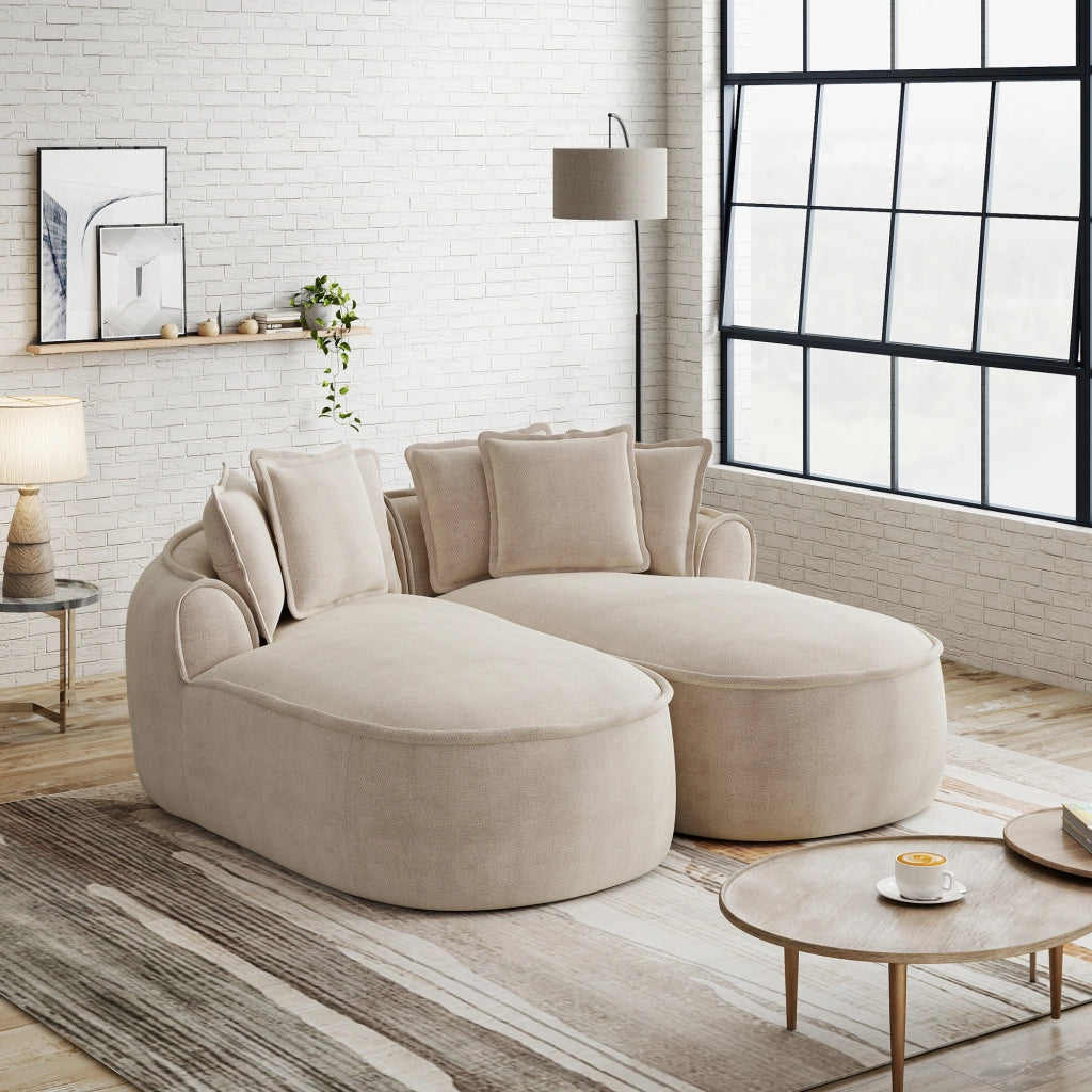 Divano modulare con funzione letto e chaise longue extra profonda in ciniglia tortora chiaro 184 × 164 × 67 cm
