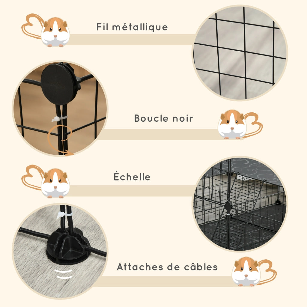 Recinto modulare per piccoli animali ¨C zephmum ¨C 2 livelli, 45 pannelli, 175x105x70 cm, nero