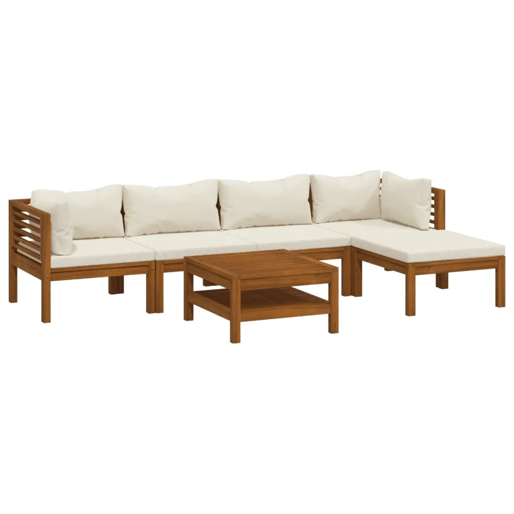 Set Divani da Giardino 6 pz con Cuscini Crema in Legno Acacia 3086929