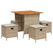 Set da Pranzo da Giardino 5 pz | Set Salotto da Giardino con Cuscini Beige in Polyrattan