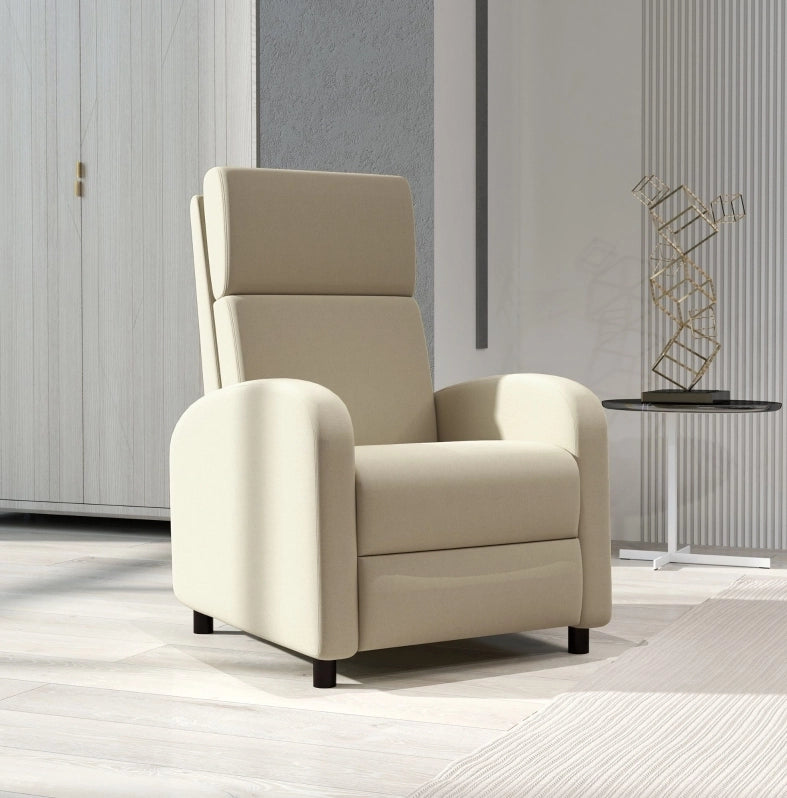 Poltrona reclinabile imbottita color crema con poggiapiedi e schienale inclinabile fino a 120 kg