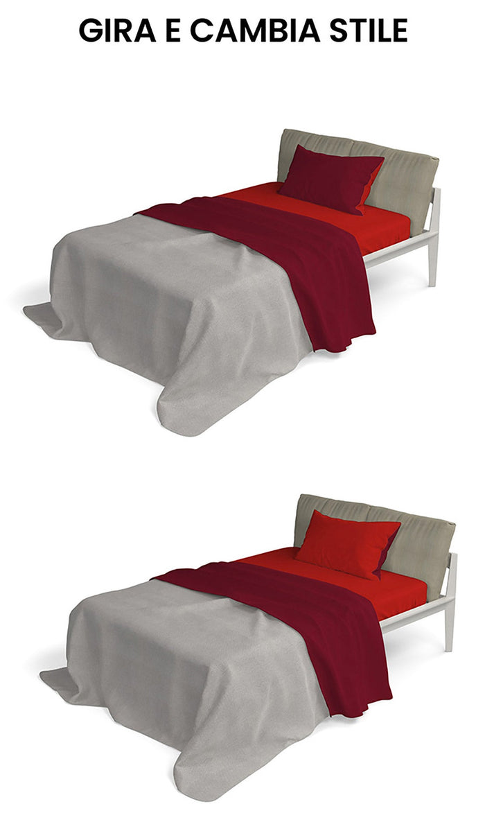 Set Lenzuola Sopra Sotto e Federe Doubleface Rosso/Bordeaux Singolo