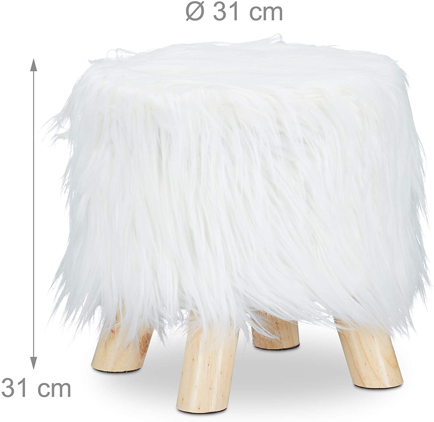 Pouf sgabello in pelo finto pelo 4 gambe legno bianco 13_0002796