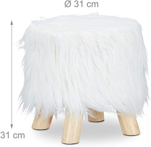 Pouf sgabello in pelo finto pelo 4 gambe legno bianco 13_0002796