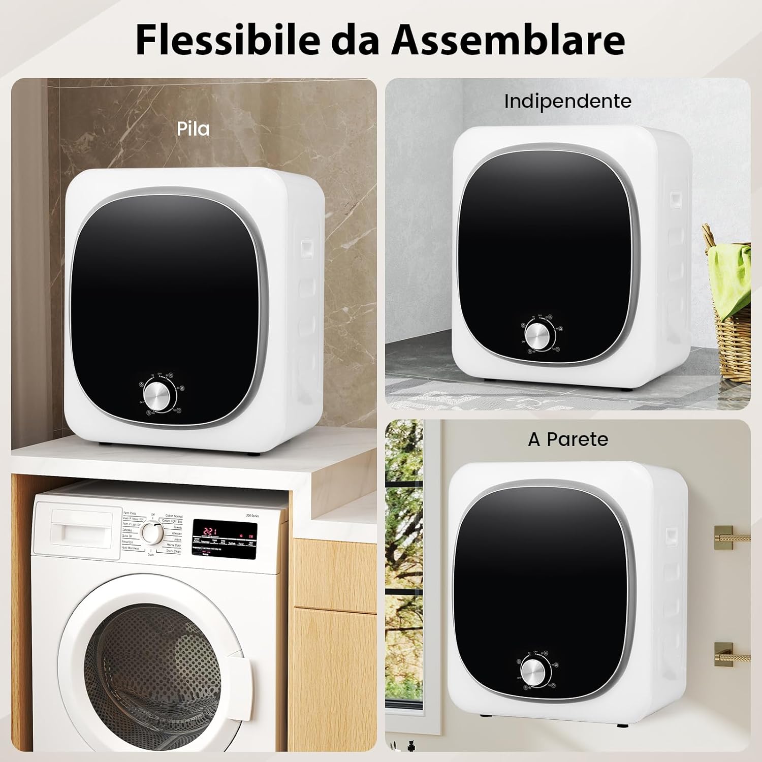 800W Asciugatrice Portatile, Asciugatrice Compatta con 5 Modalità di Asciugatura, Tamburo in Acciaio Inox, Capacità 5 kg, Ideale per Casa Appartamento, 48x40x56 cm [Classe di efficienza energetica C]