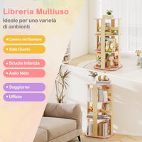 Libreria Girevole per Bambini, Scaffale per Libri in Legno a 3 Livelli con 12 Scomparti, Libreria Angolare e Salvaspazio per Camera da Letto, Studio e Soggiorno, 48 x 48 x 95,5 cm