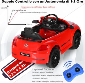 12V Volkswagen Macchina Elettrica per Bambini, Auto Elettrica con Telecomando Luci Musica Doppia Porta, 5km/h Carico 30kg, per Bambini 3-8 Anni (Rosso)