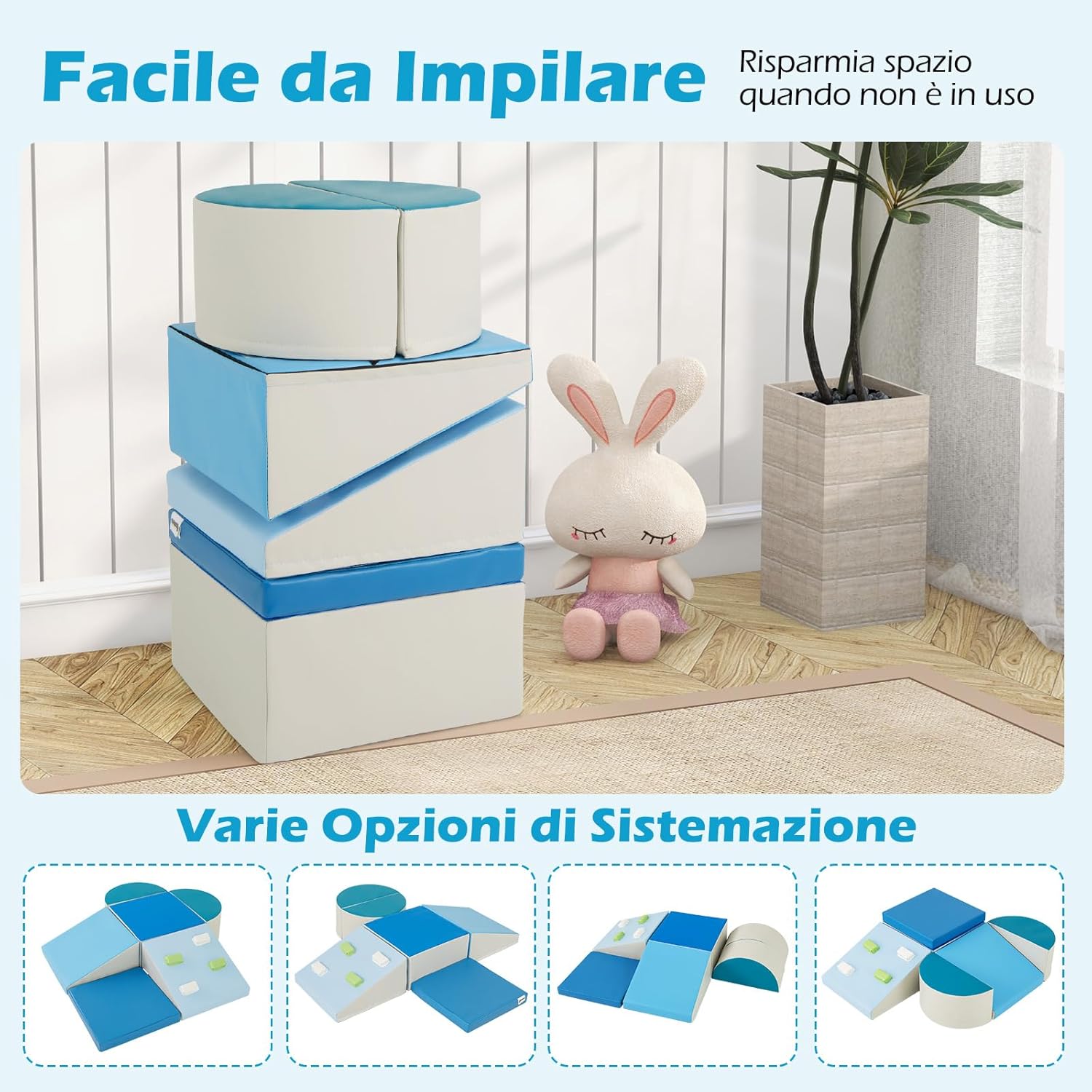 Set di 6 Blocchi di Schiuma per Arrampicata per Bambini, Blocchi in Schiuma per Arrampicarsi e Strisciare, Costruzione Mattoncini Morbidi per Bambini 12+ Mesi (Blu)
