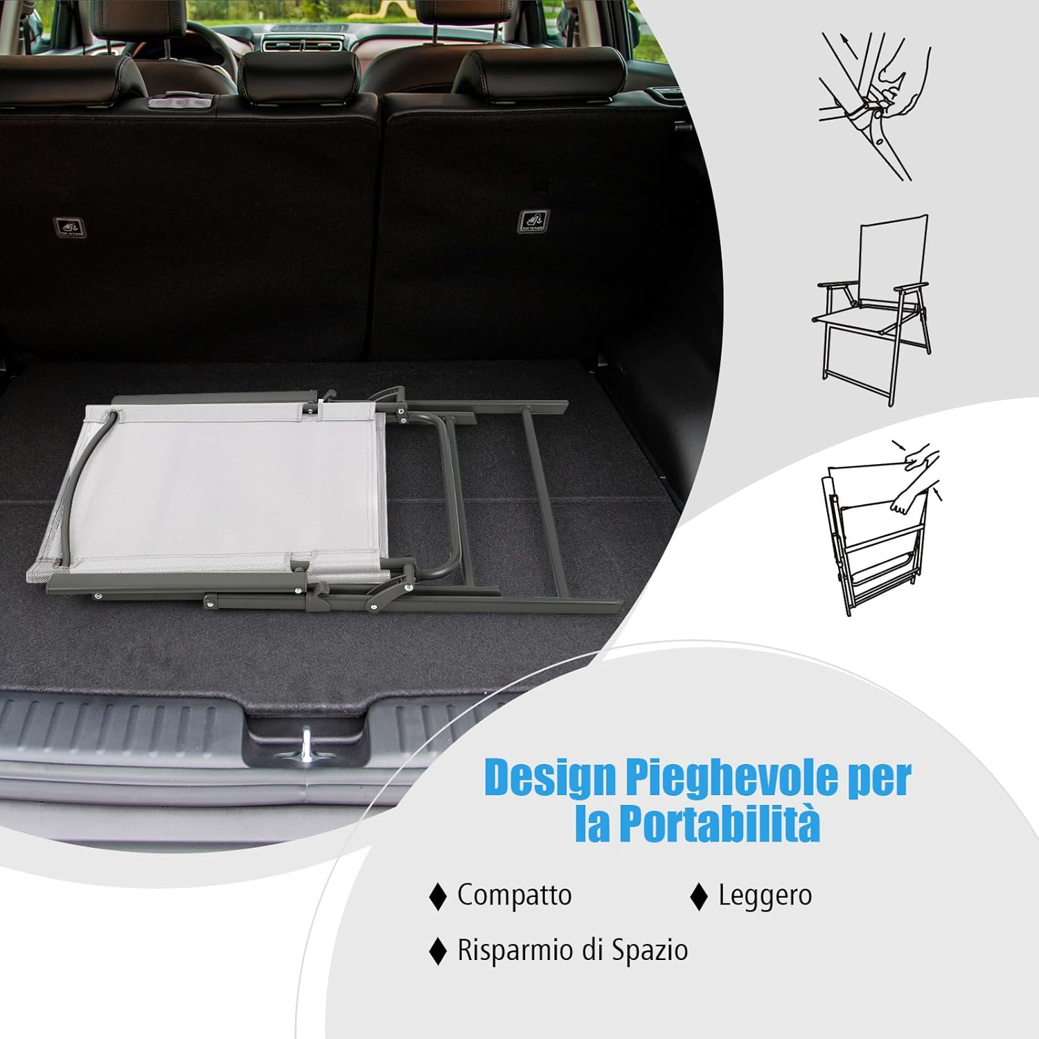 Set di 2/4 Sedie Pieghevoli da Giardino in Textilene, Sedie da Esterno con Schienale Alto, Poltrona Portatile per Giardino Campeggio Patio, Portata 150 kg (4, Bianco, 62 x 58 x 96 cm)