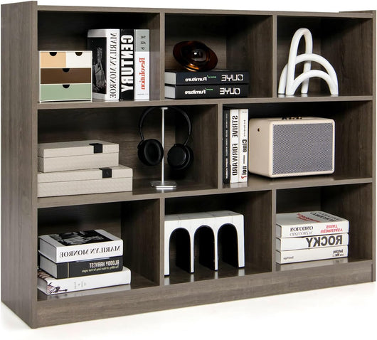 Scaffale Multiuso a 3 Livelli, Mobiletto Espositore Moderno a 8 Cubi, Libreria di Legno per Bambini, Organizer Giocattoli per Camera da Letto, Soggiorno, Studio (Grigio)