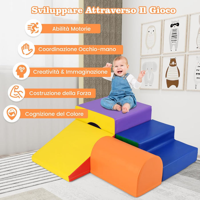 Set di 4 Blocchi in Schiuma per Arrampicarsi e Gattonare per Bambini, Set di Giocattoli Morbidi da Interno con Diverse Forme e Colori per lo Sviluppo dei Bambini (Giallo)