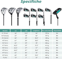 Set Completo di Mazze da Golf per Uomo, Include Driver 1 da 460CC, Fairway 3, Ibrido 5, Ferri 5, 6, 7, 8, 9, P e S, Putter e Borsa Portatile Leggera, Destrorso
