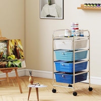 Carrello Portaoggetti con 4 Cassetti, Cassettiera Rimovibili in Plastica, Carrello di Stoccaggio con Ruote per Casa Bagno e Ufficio, 37x32x76 cm (Blu)