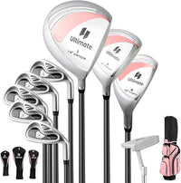 Set Completo di Mazze da Golf da Dona, Include Driver 460CC 1, Fairway 3, Ibrido 4, Ferri 6, 7, 8, 9 e P, Putter, 3 Copri Mazzetta e 1 Borsa per Destrimano