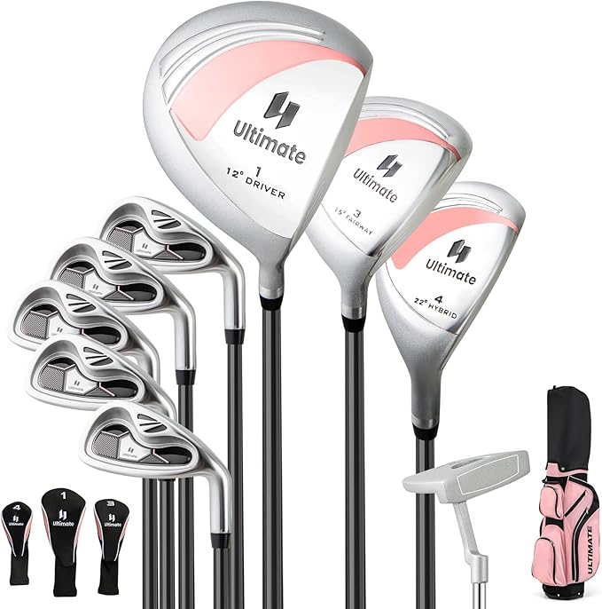 Set Completo di Mazze da Golf da Dona, Include Driver 460CC 1, Fairway 3, Ibrido 4, Ferri 6, 7, 8, 9 e P, Putter, 3 Copri Mazzetta e 1 Borsa per Destrimano