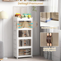 Scatole di Stoccaggio Pieghevoli con Coperchio, Set da 3/4 Contenitori con Ruote, Scatole Pieghevoli Organizer per Armadio con Porte Magnetiche ad Apertura Frontale, Multiuso(4 Livelli)