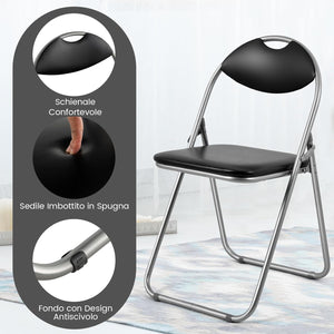 Set di 4 Sedie Pieghevoli Imbottite e Struttura in Metallo, Sedie da Pranzo Salvaspazio con Antiscivoli, Sedie Sala Riunione per Interno ed Esterno, 47 cm x 46 cm x 80 cm (Nero)