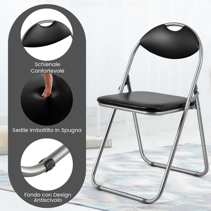 Set di 4 Sedie Pieghevoli Imbottite e Struttura in Metallo, Sedie da Pranzo Salvaspazio con Antiscivoli, Sedie Sala Riunione per Interno ed Esterno, 47 cm x 46 cm x 80 cm (Nero)