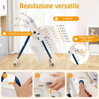 Seggiolone Pappa per Bambini e Neonati, Seggiolone Pieghevole Multifunzione con Ruote, Altezza Regolabile, Poggiapiedi e Schienale, Vassoio Rimovibile, per 6-36 Mesi (Blu)