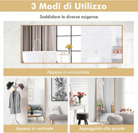2 in 1 Specchio Lungo da Parete, Specchio a Figura Intera con Telaio Rettangolare in Alluminio e Vetro Antiesplosione, Specchio da Terra per Ingresso Bagno, 56 x150 cm (Oro)