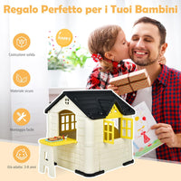 Casetta per Bambini con Porte e Finestre, Casetta Giocattolo con Tavolo, Set Giocattolo con 7 Pezzi, Ideale per Bambini 3-8 Anni, 164x124x132 cm (Giallo)
