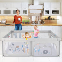 Recinto per Bambini, Box per Bambini con Rete Traspirante, Centro Attività per Bambini con 50 Palline, Box Giochi per Bambini 0-3 Anni (Pinguini, 206 x 147 cm)