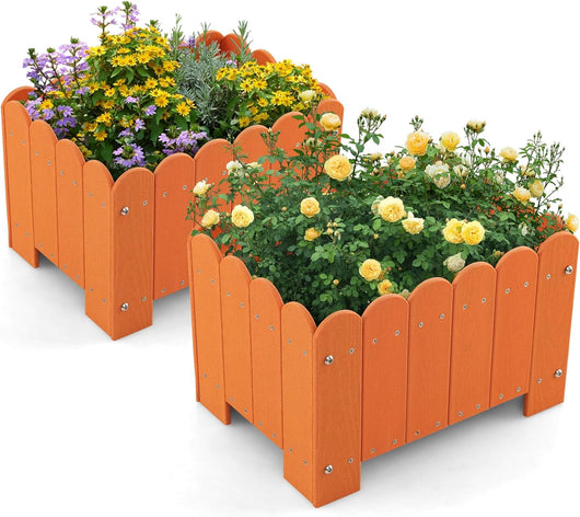 Set di 2 Fioriere in HDPE Resistente alle Intemperie con Aperture per Drenaggio, Aiuola Rialzata per Verdure, Fiori e Piante su Terrazzo, Giardino e Balcone, 45 x 32 x 30 cm (Arancione)