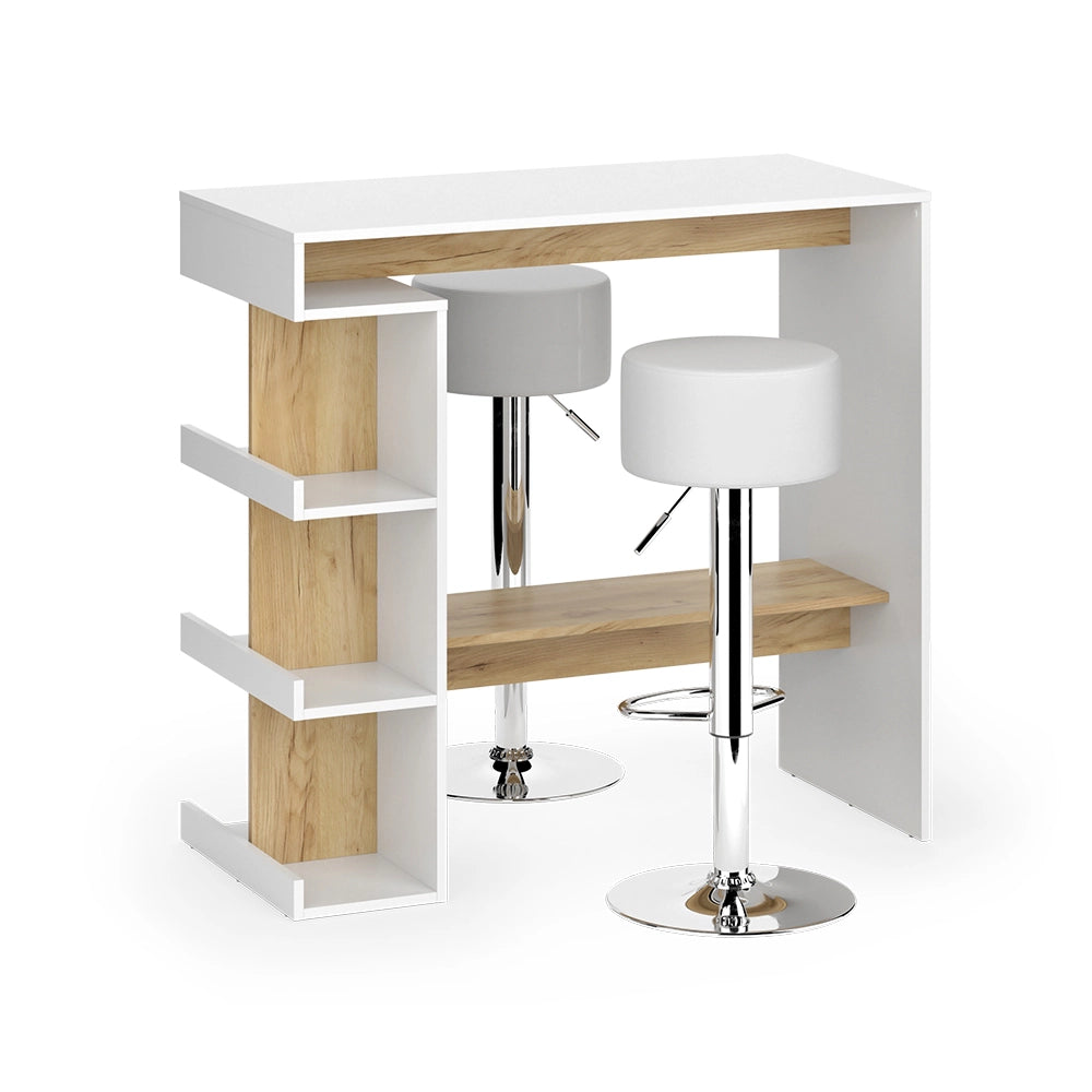 Vicco tavolo bar con sgabelli Rovere bianco/dorato 108 x 50 cm con 2 sgabelli da bar