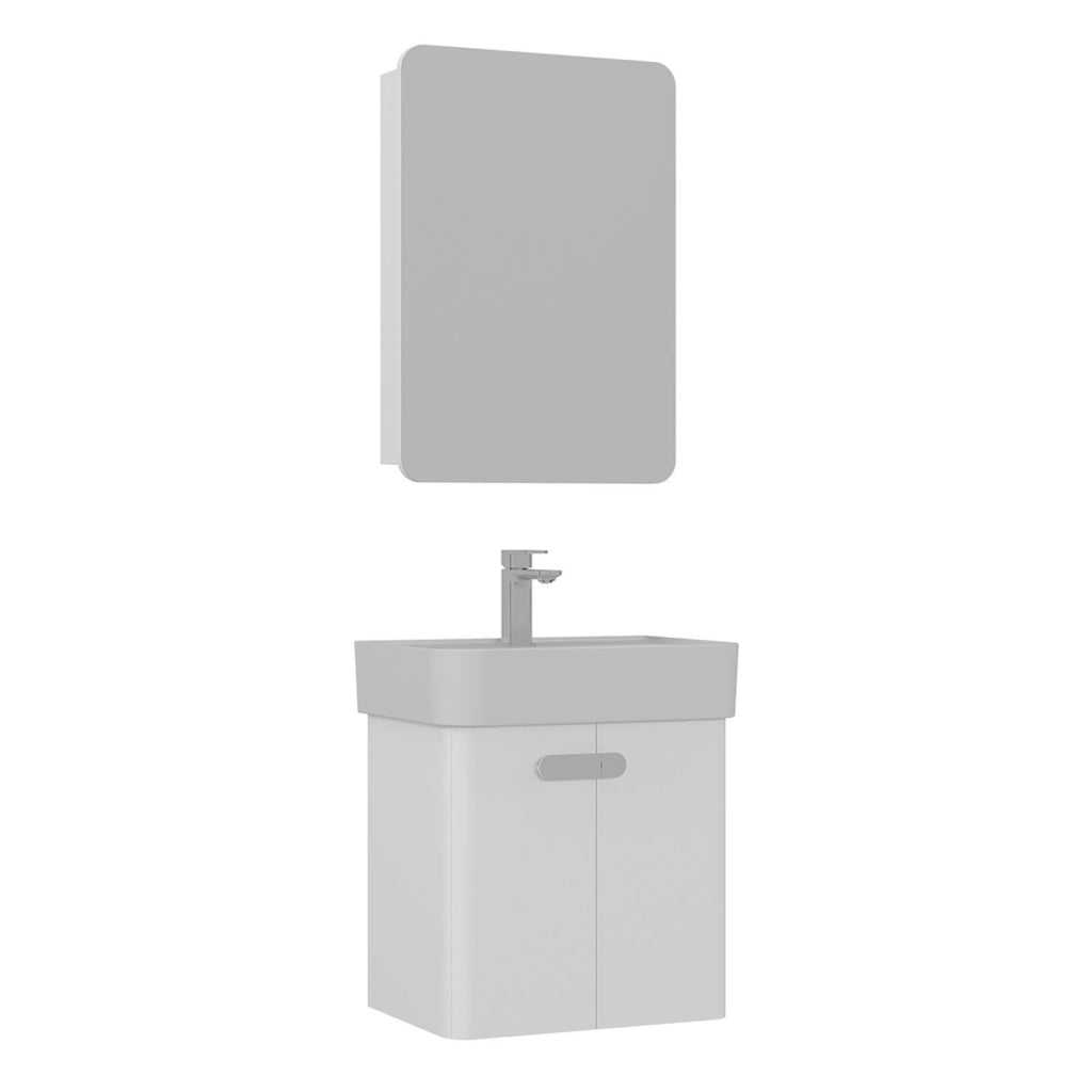 Set mobile lavabo con specchio (2 pezzi) "Orbit 55" - 55 x 38 x 62 cm - Bianco