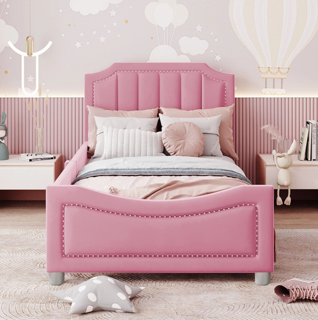 Poltrona letto imbottita per bambini 90 x 200 cm, rosa