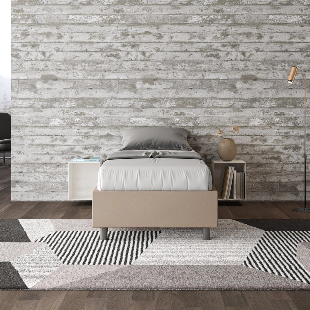 Letto Singolo Sommier 80x190 cm con Rete e Contenitore Azelia Tortora