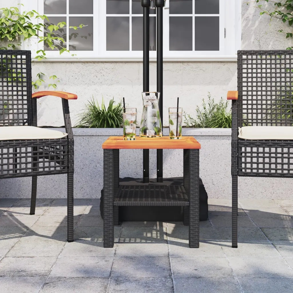 Tavolo da Giardino Nero 40x40x42cm in Polyrattan e Legno Acacia 366263