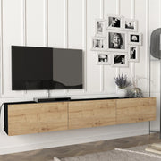 Mobile TV da Parete Vihti con 3 Ante a Ribalta Armadietto Pensile - Nero / Effetto Rovere [en.casa]
