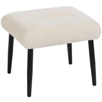 Poggiapiedi con Cuscino Morbido, Gambe in Acciaio, in Tessuto Chenille, 45 x 41 x 38 cm, Bianco crema
