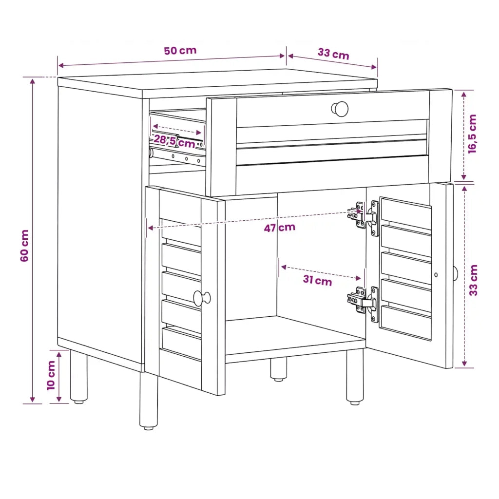 Comodino Naturale 50 x 33 x 60 cm Legno di mango massello 4018855