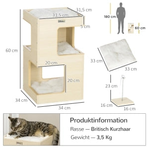 CUCCIA PER GATTI 34x34x60 cm Legno colore Rovere in peluche